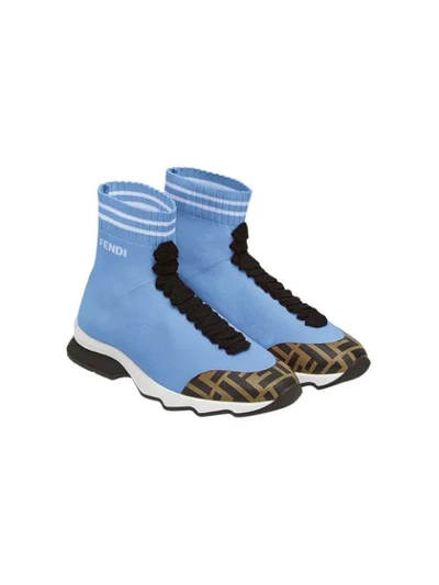 Shop Fendi Sock Style Sneakers In F15el-azul Cl White+tob.bl