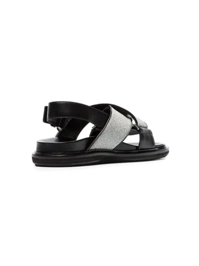 black and silver Fussbett cross-over lurex leather sandals