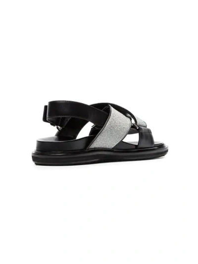 Shop Marni Black And Silver Fussbett Cross-over Lurex Leather Sandals