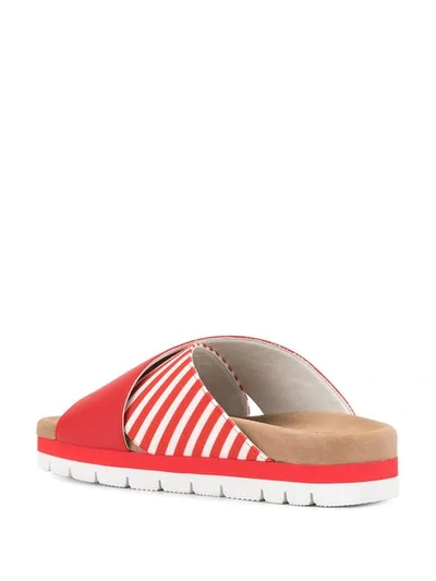 Shop Msgm Striped Cross Strap Slippers In Red