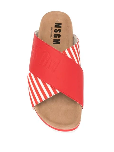 Shop Msgm Striped Cross Strap Slippers In Red