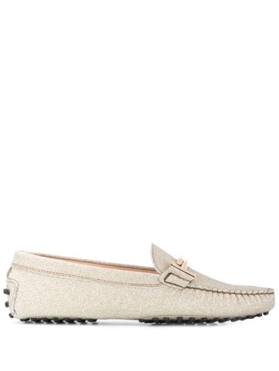 Shop Tod's Gommino Double T Loafers In Gold