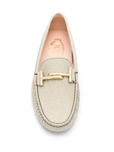 Shop Tod's Gommino Double T Loafers In Gold