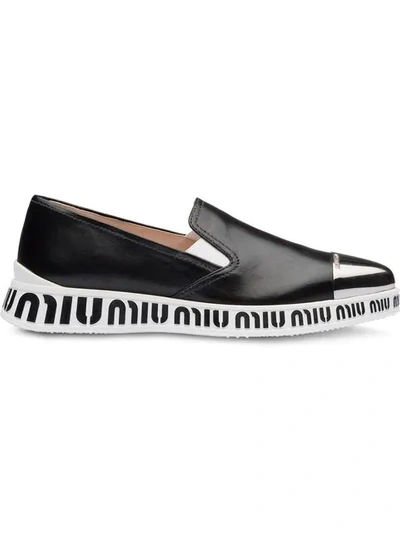 Shop Miu Miu Nappa Leather Slip-on Sneakers In Black