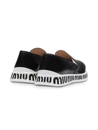 Shop Miu Miu Nappa Leather Slip-on Sneakers In Black