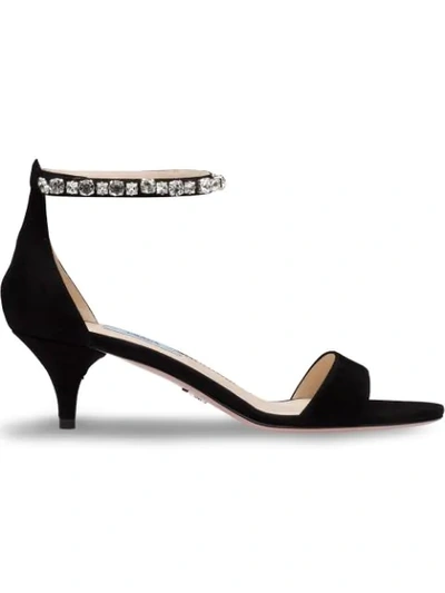 Shop Prada Crystal Embellished Sandals In Black