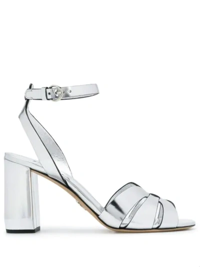 Shop Prada Metallic Strappy Sandals In Silver