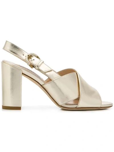 Shop Tod's Chunky Heel Sandals In Gold