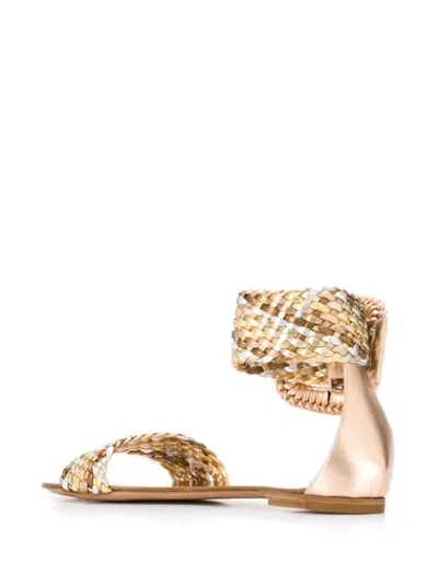 Shop Casadei Metallic Woven Sandals In Ex2