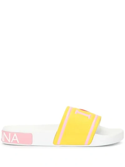 Shop Dolce & Gabbana Slides With High-frequency Detailing In Yellow