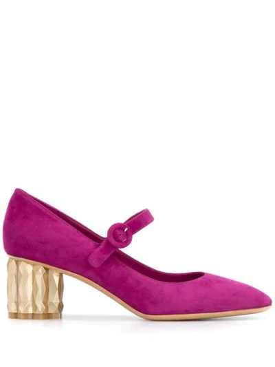 Shop Ferragamo Flower Heel Mary Janes In Pink