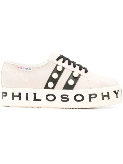 Shop Philosophy Di Lorenzo Serafini Pearl-embellished Sneakers In Neutrals