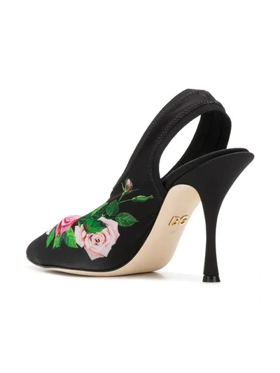 Shop Dolce & Gabbana Rose-print Slingback Mules In Black