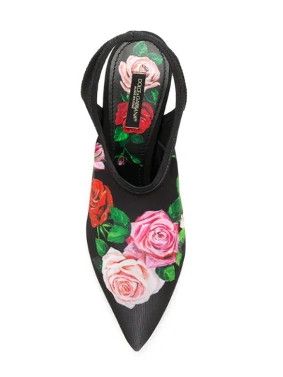 Shop Dolce & Gabbana Rose-print Slingback Mules In Black