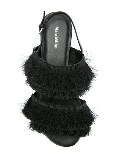 Shop Mara & Mine Layered Fringe Sandals In Black
