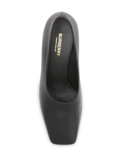 Shop Burberry Gold-plated Detail Lambskin Block-heel Pumps In Black