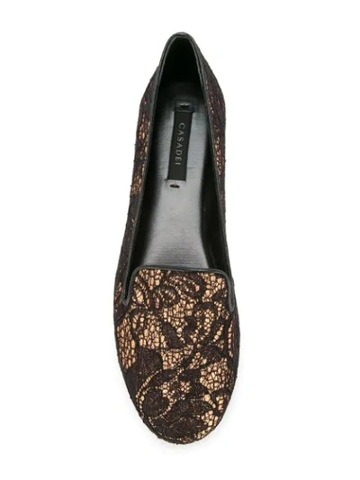 Shop Casadei Lace Ballerina Shoes In Gold/black