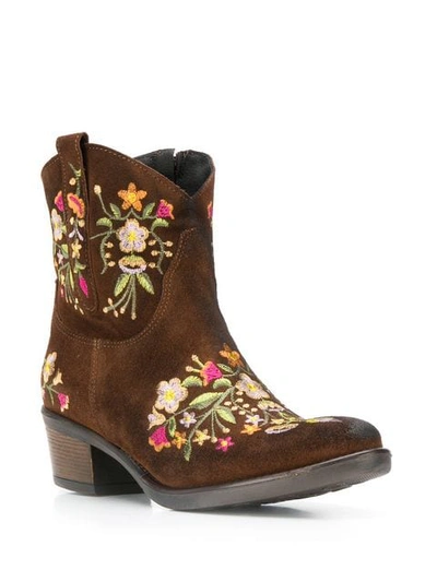 BLUGIRL FLORAL EMBROIDERED BOOTS - 棕色