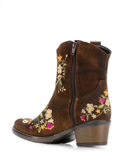 Shop Blugirl Floral Embroidered Boots In Brown