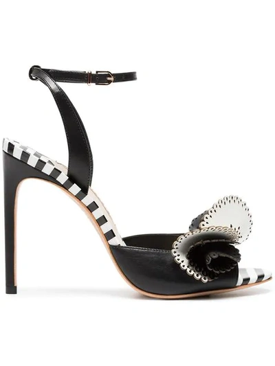 Shop Sophia Webster Black And White Soleil 100 Ruffle Leather Sandals