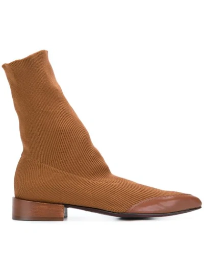 Shop Toga Flat Knit Boots In Brown