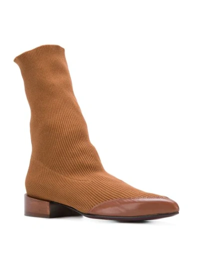 Shop Toga Flat Knit Boots In Brown