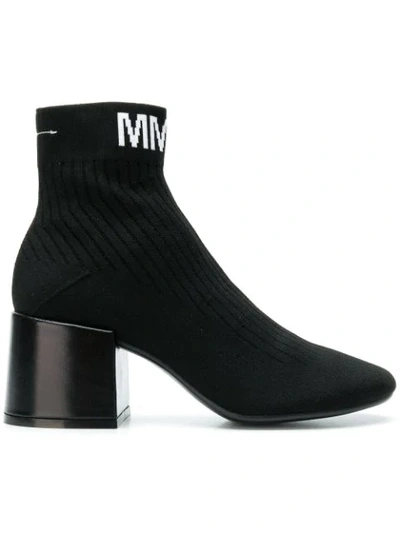 Shop Mm6 Maison Margiela Logo Ankle Boots In Black