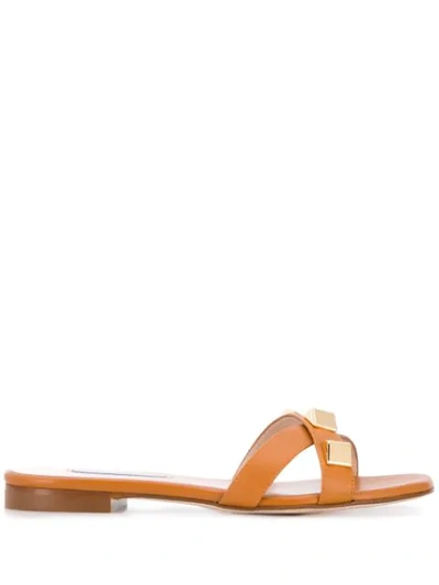 Stuart Weitzman Crossover Strap Slides In Brown