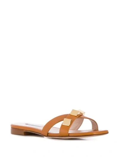 Stuart Weitzman Crossover Strap Slides In Brown