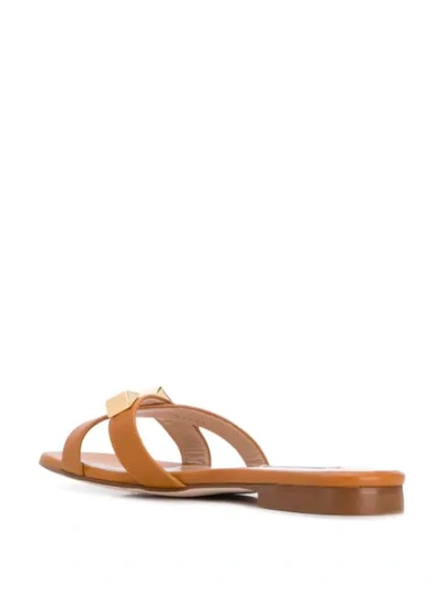 Stuart Weitzman Crossover Strap Slides In Brown