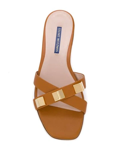 Stuart Weitzman Crossover Strap Slides In Brown