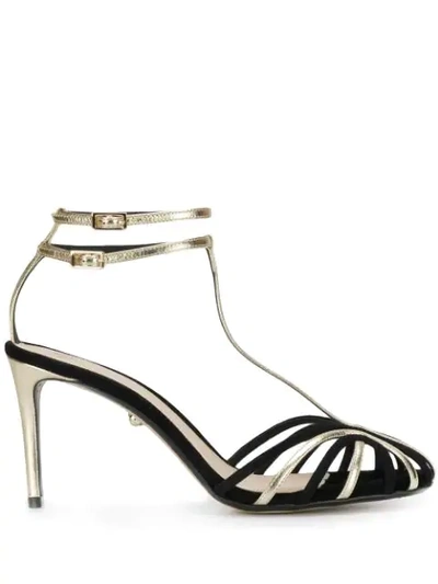 Shop Alevì Strappy Heeled Sandals In Black+oro