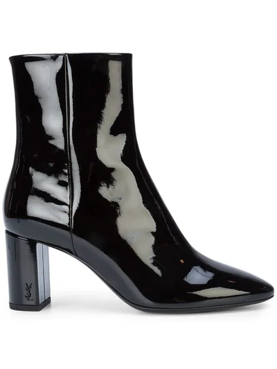 Shop Saint Laurent Lou Textured Block Heel Ankle Boots In Black