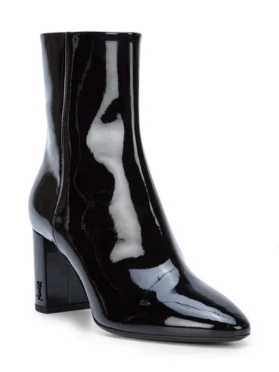 Shop Saint Laurent Lou Textured Block Heel Ankle Boots In Black