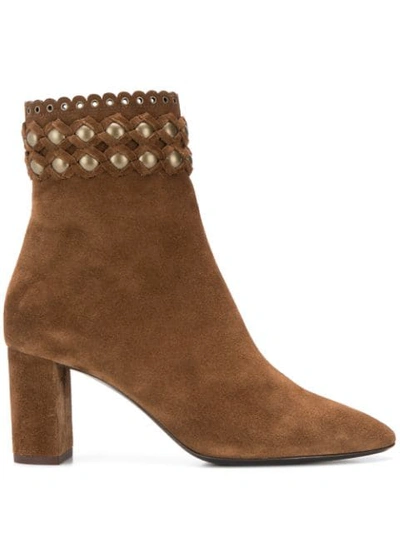 Shop Saint Laurent Lou Ankle Boots In Brown