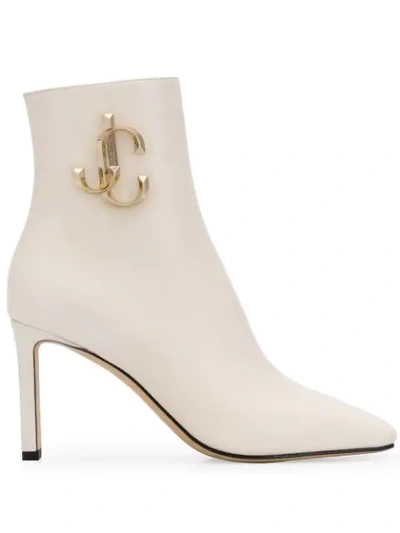 Shop Jimmy Choo Logo Plaque Booties In White