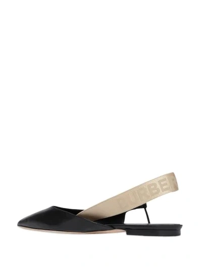 Shop Burberry Logo Detail Leather Slingback Flats In Black