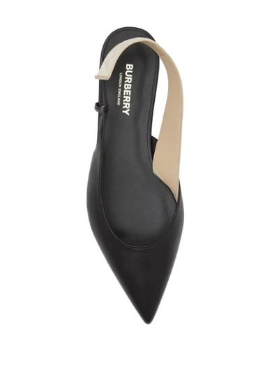 Shop Burberry Logo Detail Leather Slingback Flats In Black