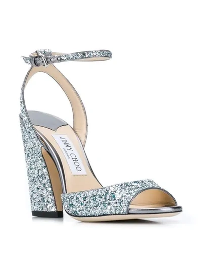 Shop Jimmy Choo Miranda 100 Glitter Sandals In Blue