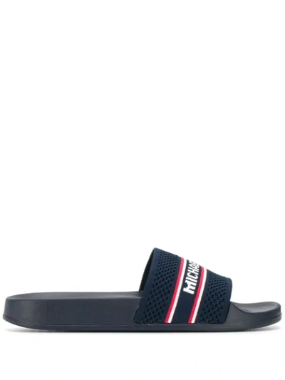 Shop Michael Michael Kors Logo Slides In Blue