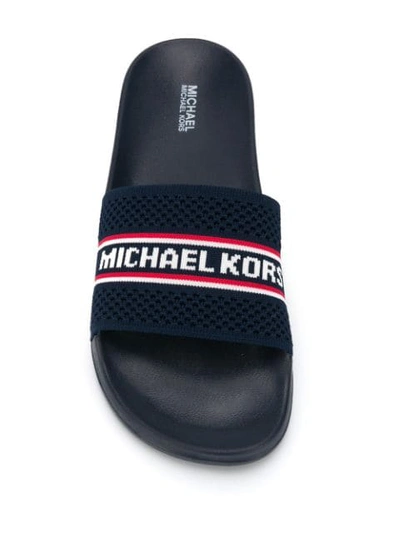 Shop Michael Michael Kors Logo Slides In Blue