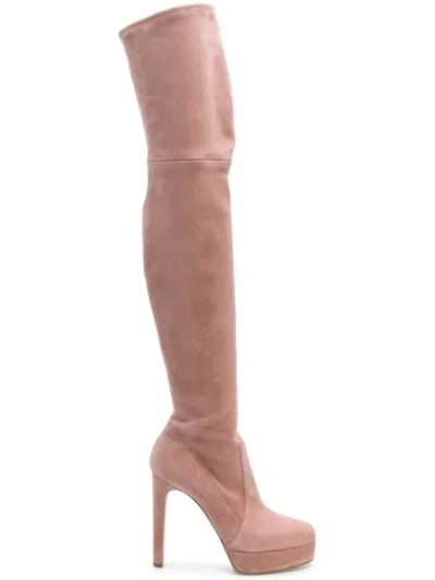 Shop Casadei Platform Over-the-knee Boots - Pink