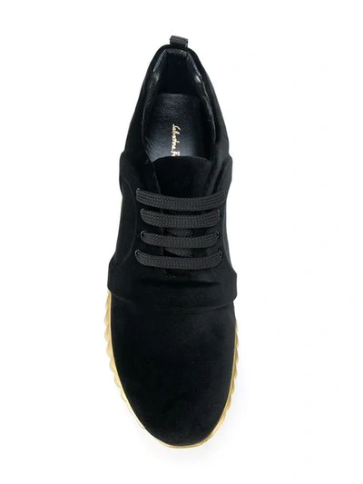 Shop Ferragamo Metallic Platform Sneakers In Black