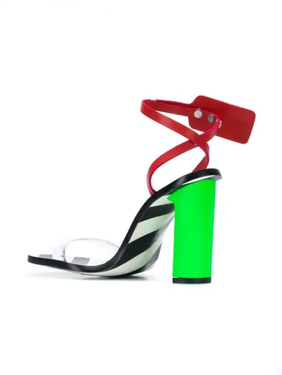 Shop Off-white Stripy Heeled Sandals In Green