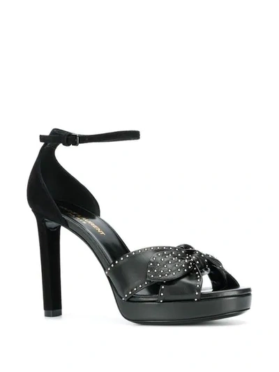 Saint Laurent Bow-embellished Studded Leather And Suede Platform Sandals In Black