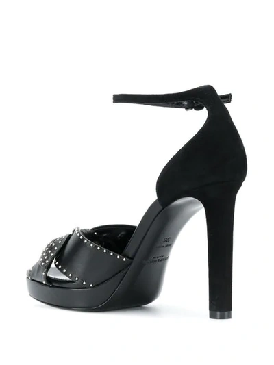 Shop Saint Laurent Studded Bow Leather Sandals In Black