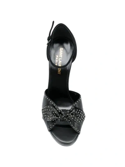 Saint Laurent Bow-embellished Studded Leather And Suede Platform Sandals In Black