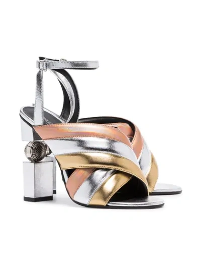 Shop Balmain Jana 110 Metallic Leather Sandals In Silver