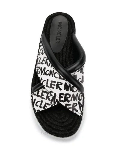 Shop Moncler Logo Print Slides In Black