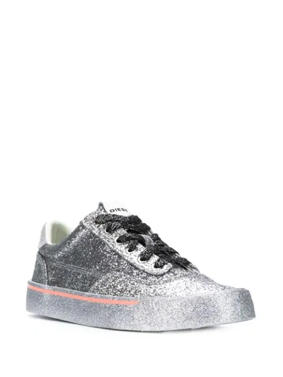 Shop Diesel Low Glitter Sneakers In Silver